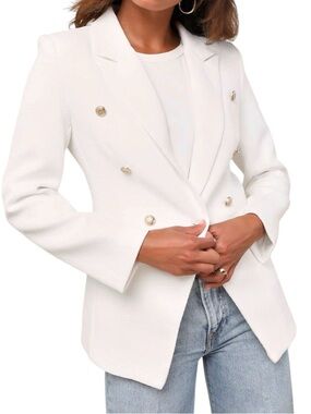 Lulus Sandara white Oversized Double-Breasted Blazer Sz XS NWOT
